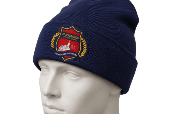 Blue branded school beanie